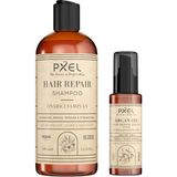 Mey İthalat Pxel Onarıcı Şampuan ve Argan Yağı Saç Serumu Seti | Yıpranmış, Kuru ve Mat Saçlar Için Derin Onarıcı Bakım | Parlaklık ve Yumuşaklık Veren Bitkisel, Vegan Formül | 400ML + 75ML