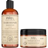 Mey İthalat Pxel Saç Onarıcı Şampuan & Maske Seti | Kuru ve Yıpranmış Saçlar Için Nemlendirici, Onarıcı, Besleyici Bakım | Argan Yağı ve Bitkisel Protein Içerikli | 400ML + 300ML