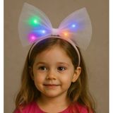 Mey İthalat® Rengarenk Led Işıklı Fiyonk Şekilli Tül Parti Tacı Beyaz Renk 25X25 Cm