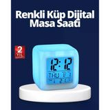 Mey İthalat® Renk Değiştiren Led Alarmlı Dijital Küp Masa Saati