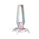 Mey İthalat RM-H27 Igrıs Type-C Rgb Beyaz Kulaklık Standı, 3 USB 2.0 Portlu, 3.5 mm Ses Girişli - Renkli