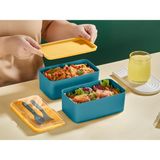 Mey İthalat Rotanev Mega Boy 2 Katlı Yemek Saklama Kabı 2 Litre - Kendinden Çatal Kaşık Servisli Lunch Box Set (Yeşil)