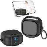 Mey İthalat Samsung Galaxy Buds4 ve Buds4 Pro Uyumlu Güvenlik Kilitli Telefon Standı Fonksiyonlu Premium Kulaklık Kılıfı (Siyah)