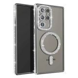 Mey İthalat® Samsung Galaxy S23 Ultra Joke Simli Magneticsafe Kılıf - Gümüş