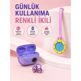 Mey İthalat® Şarj Kutulu Kablosuz Kulaklık Ve Pembe Çanta Charm Analog Saat Seti Müzik Ve Aksesuar Bir Arada