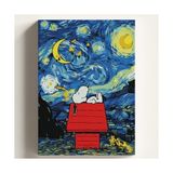 Mey İthalat Sayılarla Boyama Tuval Hobi Seti; Yıldızlı Gece Snoopy Temalı Fırça ve Boya Dahil Set (Çıtalı) 40X50 Cm, Kendin Yap Sayılarla Tuval Boya Kiti (Kasnaklı) - Çok Renkli