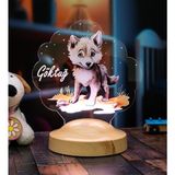 Mey İthalat Sevimli Kurt Çocuk Odası Gece Lambası, Kurt Köpeği Bebek Doğum Günü Hediyesi, Isimli Çocuk Hediyesi (Küçük Boy)