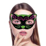 Mey İthalat® Siyah Kadife Kaplama Üzeri Pembe Yeşil Sim İşlemeli Kedi Maskesi 20X13 Cm