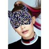 Mey İthalat® Siyah Kadife Kumaş Üzerine Mor Beyaz Payetli Pullu Parti Maskesi 16X14 Cm