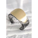 Mey İthalat® Siyah Mermer Desen Akrilik Plastik Gold Oval Plaka Model Vintage Kadın Bilezik