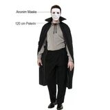 Mey İthalat® Siyah Renk Yakalı 120 Cm Pelerin Ve Beyaz Anonim Maske