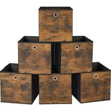 Mey İthalat Songmıcs Saklama Kutusu, 6'lı Set, Düzenleme Kutuları, Dokunmamış Kumaş, Katlanır Kutu, 30 x 30 x 30 Cm, Kumaş Kutu, Küp Raf Için, Giysi Düzenleyici, Vintage Kahverengi-Siyah RFB102B01