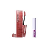 Mey İthalat Super Stay Vinyl Ink Uzun Süre Kalıcı Likit Parlak Ruj 35 Cheeky ve Mini Tattoo Liner Gel Pencil Makyaj Seti - Çok Renkli