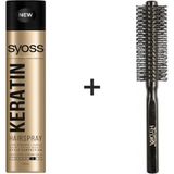 Mey İthalat Syoss Keratin Saç Spreyi Ekstra Güçlü Tutuş 400 ml & Hydra Profesyonel Saç Fön Fırçası Seti