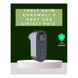 Mey İthalat® Termal Akım Korumalı 3 Usb'li Güvenli Priz – Akıllı Akım Dengeleme
