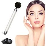 Mey İthalat Titreşimli Güzellik Masaj Kalemi Doğal Black Obsidian Taş, Gümüş Çubuk