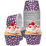 Mey İthalat Trend Hediye Sepeti 50'li Mor Puantiyeli Muffin Kek Kalıbı, Kek Kapsülü Cupcake Kalıbı, Airfryer Uyumlu