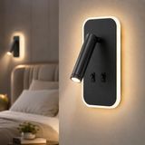 Mey İthalat Tuvalu Siyah LED Duvar Apliği | 13W | 3200K Gün Işığı | Çift Anahtarlı – Çift Kademe Yanma | 930 Lümen | 220V | Yatak Başı Okuma Apliği | IP20 | 10X18X3 cm Modern Minimal Iç Mekân Aydınlatma