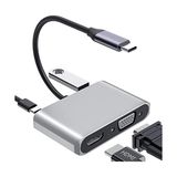Mey İthalat Type-C HDMI VGA USB 3.0 Type 4in1 Video Dönüştürücü Veri Aktarıcı USB Adaptör, Notebook ve Macbook Uyumlu, Gri, Tc-26 - Çok Renkli