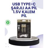 Mey İthalat® Type-C Usb Ile Hızlı Şarj Edilebilir Aa Kalem Pil | 1.5V Lityum | Çiftli Paket