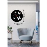 Mey Ithalat® Uçuşan Kelebekler Tasarım Ahşap Duvar Saati - 40X40 cm Dekoratif