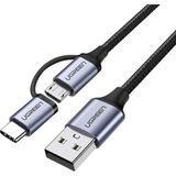 Mey İthalat Ugreen 2'si 1 Arada Örgülü Type-C Micro USB Şarj ve Data Kablosu 1 Metre