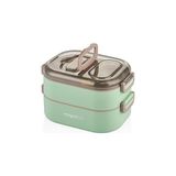 Mey İthalat Vagonlife Bento 1000ML Lunchbox Çift Katlı 3 Bölmeli Çelik Sefer Tası Yemek Kutusu (Yeşil)