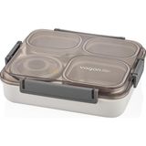 Mey İthalat Vagonlife Bento 1200ML Lunchbox Tek Katlı 4 Bölmeli ve Kaseli Çelik Sefer Tası Yemek Kutusu (Gri)