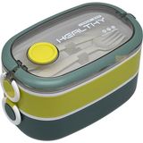 Mey İthalat Vagonlife Bento 1300ML Lunchbox 2 Katlı 3 Bölmeli Paslanmaz Çelik Sefer Tası Yemek Kutusu (Koyu Yeşil-Fıstık Yeşili)
