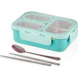 Mey İthalat Vagonlife Bento 620ML Lunchbox Tek Katlı 3 Bölmeli Çelik Sefer Tası Yemek Kutusu (Turkuaz)