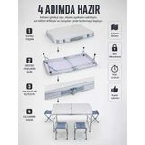 Mey İthalat® Valiz Tipi Katlanabilir Piknik Masası 4 Tabureli Taşınabilir Kamp Masası