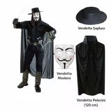 Mey İthalat® Vendetta Kostüm Seti – Şapka Maske Pelerin (120 Cm)