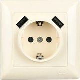 Mey İthalat Visage 2 USB Çıkışlı Çocuk Korumalı Topraklı Priz, 5V, 2.4A, Krem