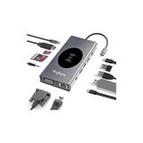 Mey İthalat W13 Macbook Uyumlu Type C To 4K Hdmı, 2*usb3.0-3*usb2.0 VGA Sd/tf Audıo Lan Wireless Şarj 13IN1 Hub Çevirici - Çok Renkli