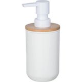 Mey İthalat Wenko Posa Sabunluk, Sıvı Sabun, Losyon Veya Deterjan Için Doldurulabilir Pompalı Dağıtıcı, Sürdürülebilir Bambu Desenli Beyaz Plastik, (G x Y x D): 7 x 16,5 x 8 Cm, Kapasite Yaklaşık 330 ml