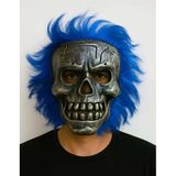 Mey İthalat® Wild Skull - Gümüş Kafatası Mavi Saçlı İskelet Maske