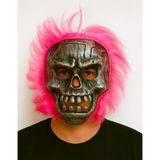 Mey İthalat® Wild Skull - Gümüş Kafatası Pembe Saçlı İskelet Maske