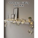 Mey Ithalat® Yaldızlı Gümüş Yaprak LED Işık Pilli Dekoratif Ortam ve Yılbaşı Aydınlatma - Renkli