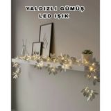 Mey İthalat® Yaldızlı Gümüş Yaprak Led Işık Pilli Dekoratif Ortam Ve Yılbaşı Aydınlatması Vitrin