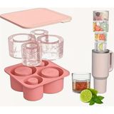 Mey İthalat Yenigeldi Pembe Quencher Silikon Kapaklı Buzluk, Silindir Buz Kalıbı 4 Gözlü Stanly 20OZ 30OZ 40OZ Bardak Uyumlu