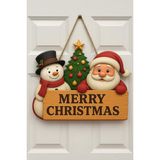 Mey İthalat Yılbaşı Ahşap Kapı Süsü Noel Babalı Ahşap Kapı Yılbaşı Kapı Süsü Dış Mekan Süslemeleri Noel Çelengi (30-18 Cm)