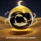 Mey İthalat® Yunus Temalı Kristal Küre Usb Işıklı Ahşap Altlıklı Gece Lambası