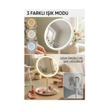 Mey İthalat Yuvarlak Işıklı Mini Makyaj Aynası 3 Farklı Işık Modu 18 cm Beyaz - Renkli