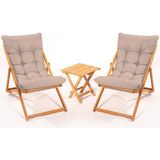 Meya Dekor 2+1 Nora Şezlong Seti Bahçe-Balkon-Teras-Plaj-Kafe Katlanır Set - Vizon