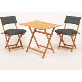 Meya Dekor 3'lü Katlanır Masa-Sandalye 60X80 Balkon Bahçe Mutfak Bistro Set Antrasit Minderli 2 Kişilik Ahşap