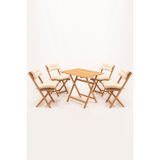 Meya Dekor 4+1 Minderli Balkon Bahçe Mutfak Bistro Set Katlanır Masa-Sandalye - 60*80 cm - Krem