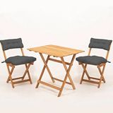 Meya Dekor Minderli Bistro Bahçe Balkon 60x80 cm Masa Takımı, Antrasit Ahşap Rengi