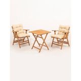 Meya Dekor Minderli Loretta Masa Sandalye Seti 2+1 Ahşap Bahçe Balkon Teras Katlanır Set 60X60 Masa - Kare