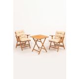Meya Dekor Minderli Loretta Masa Sandalye Seti 2+1 Ahşap Bahçe Balkon Teras Katlanır Set 60x60 Masa