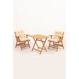 Meya Dekor Minderli Loretta Masa Sandalye Seti 2+1 Ahşap Bahçe Balkon Teras Katlanır Set 60x80 Masa Ahşap